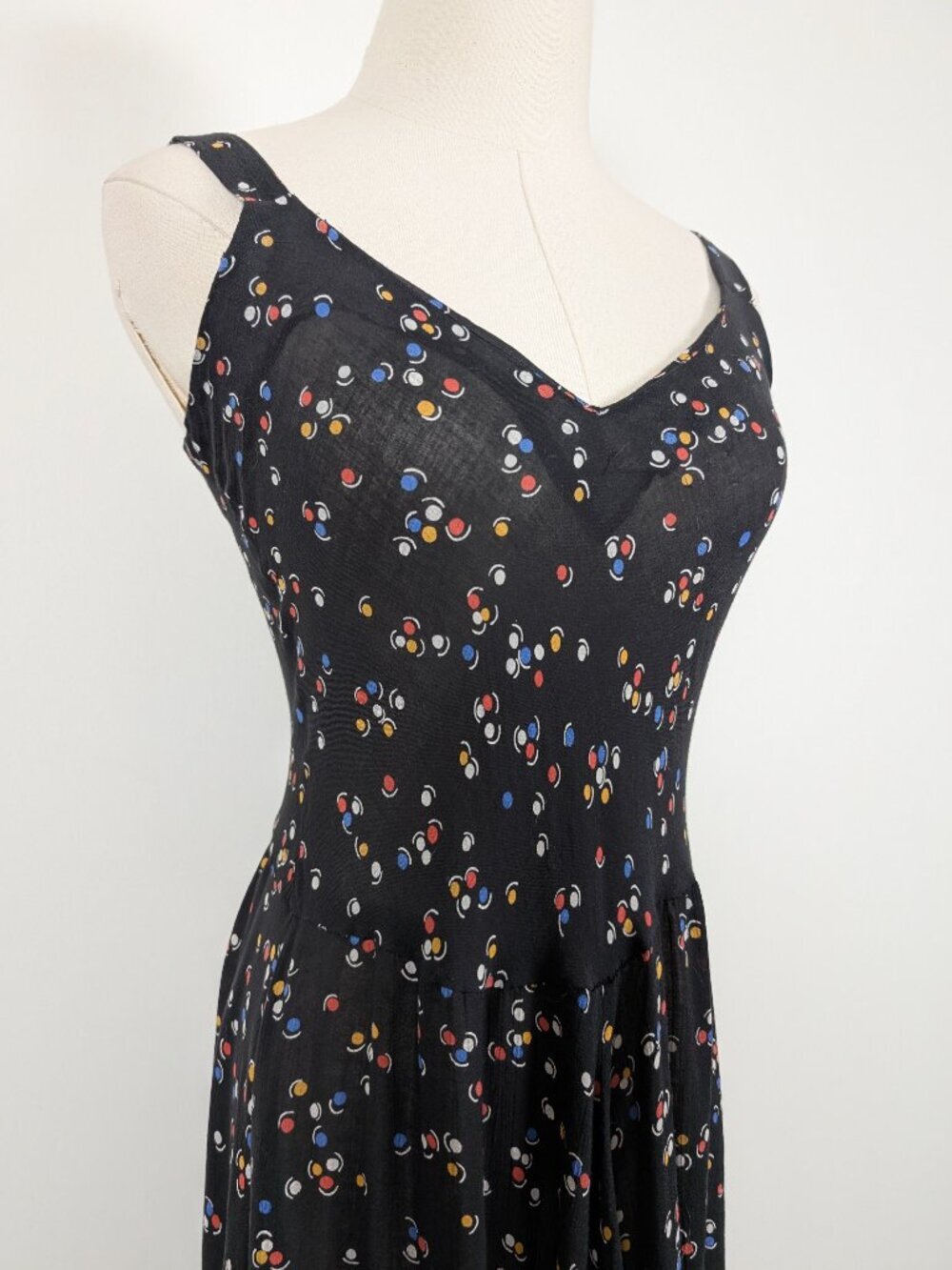 Handmade Polka Dot Sheer Midi A-line Dress Size Small Black - Picture 5 of 13